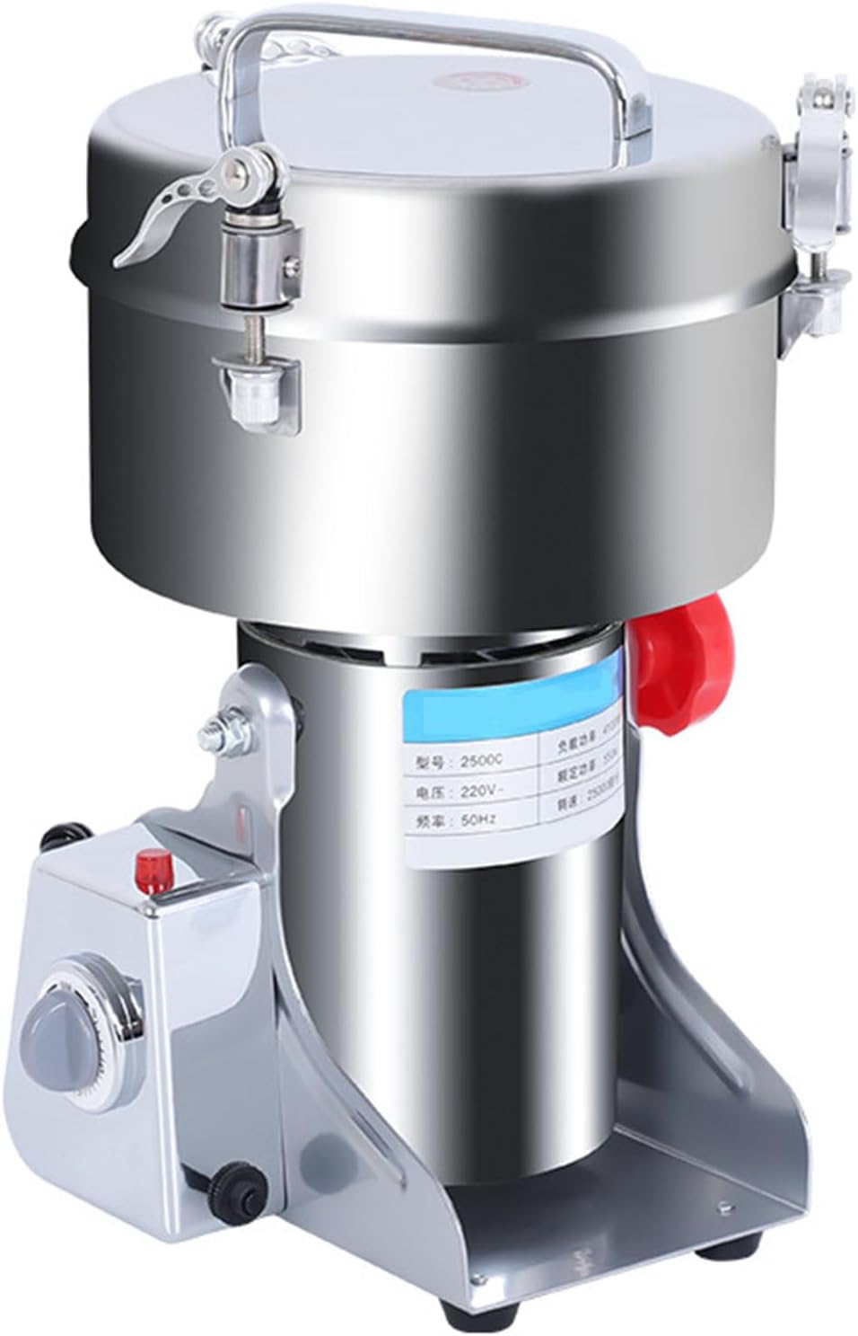 電動穀物グラインダー 50-300 メッシュ ハーブ スパイス ミル ステンレススチール 業務用モーター 過負荷保護 オープンカバー